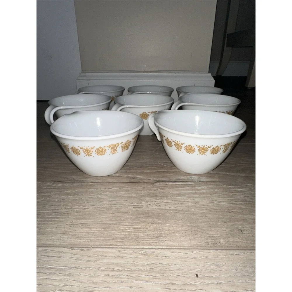 Vtg 8 Lot Corelle Corning Golden Butterfly‎ Coffee Tea Cups HOOK HANDLE Hanging
